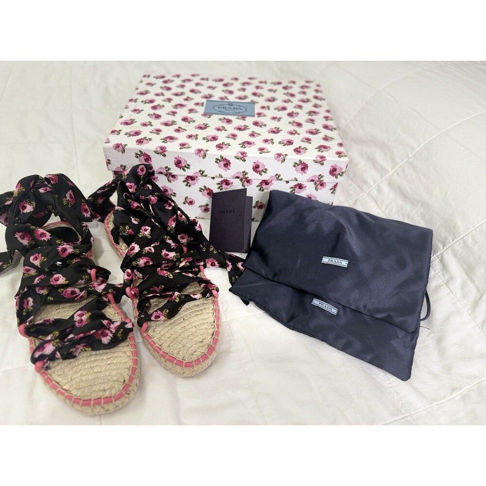 New Prada Floral Scarf Tie Espadrille Sandals size 8! - Picture 4 of 8